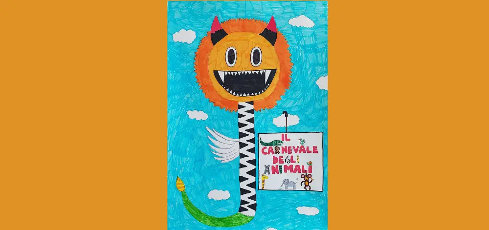 Il disegno della 4aC della scuola Sassatelli per la locandina del “Carnevale degli animali”