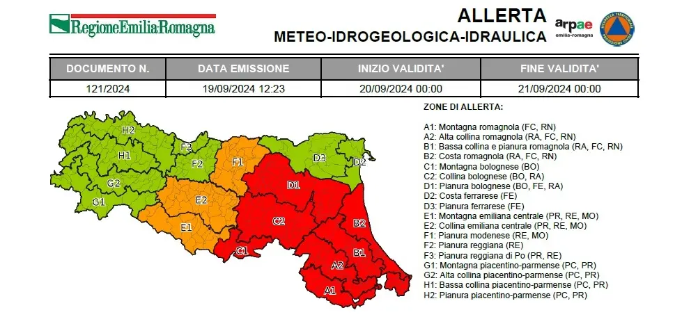 Emergenza idrogeologica e idraulica: aggiornamenti di giovedì 19 settembre ore 18,30