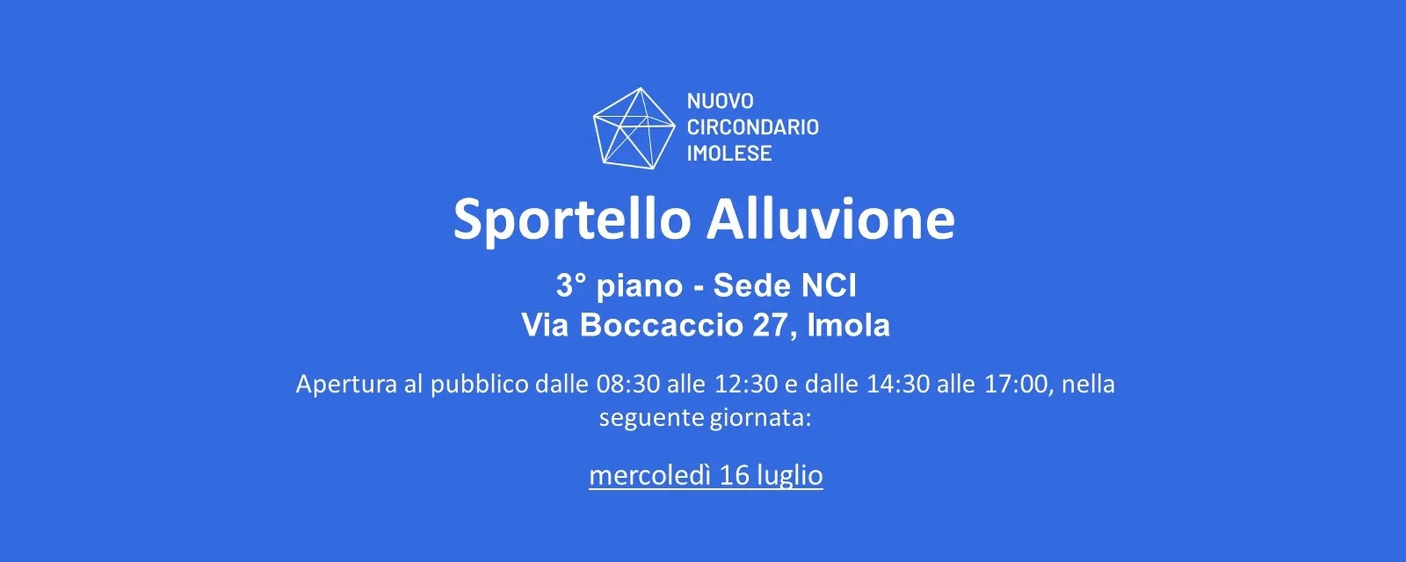 Servizio Ricostruzione Alluvione: sportello pubblico del Circondario aperto anche il 16 luglio