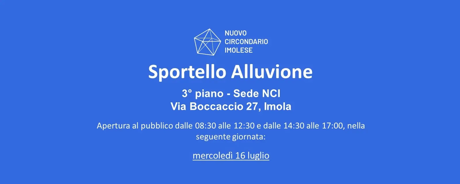 Servizio Ricostruzione Alluvione: sportello pubblico del Circondario aperto anche il 16 luglio