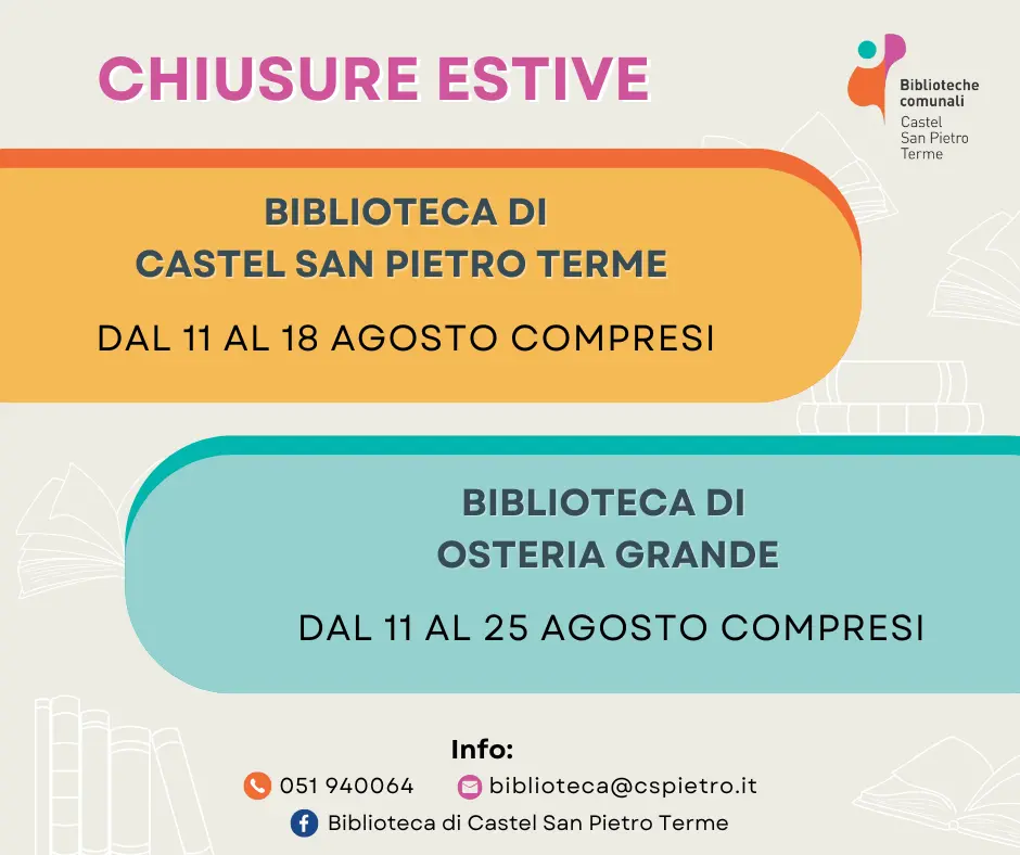 Dall’11 agosto pausa estiva per le Biblioteche Comunali