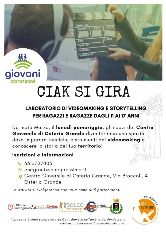 Aperte le iscrizioni a “Ciak si gira”, corso di videomaking e storytelling rivolto ai ragazzi